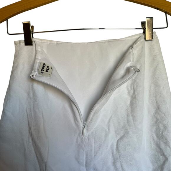 Aritzia Sunday Best Tatiana Mini Skirt Crepe White Leg Slit Pencil Preppy Size 2 - Picture 5 of 9